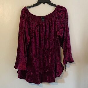 0401 New Directions Velvet Blouse Y2K size 2X burgundy crushed velvet